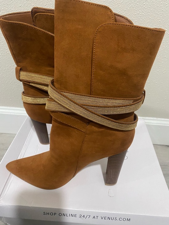 VENUS Shoes - VENUS Cognac Suede Pointed-Toe High-Heel Ankle Boots